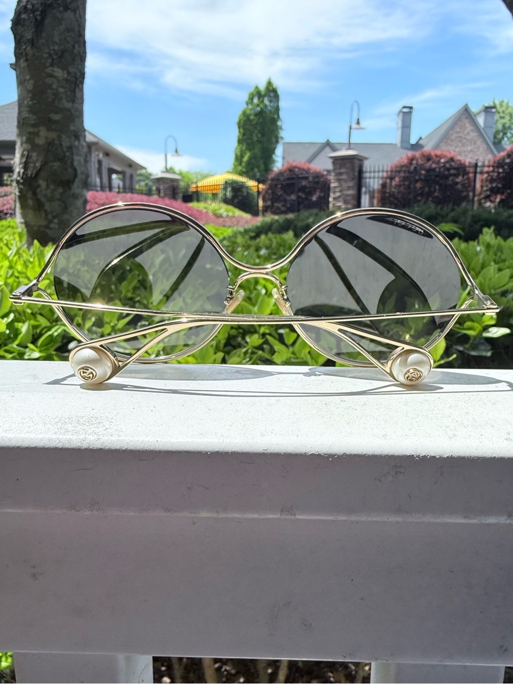Gucci Gold Wireframe Pearl Sunglasses - Picture 6 of 11